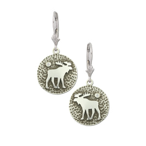 silver moose disk earrings leverbacks moose jewelry