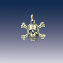 Load image into Gallery viewer, Skull and Cross bone charm on  - Sterling Silver - Pirate jewelry pirate charm nautical charm
