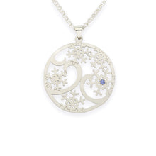 Load image into Gallery viewer, Snowflake Pendant Necklace - Snowflake Flurry - Domed Swirl Snowflake Sterling Silver Blue Sapphire
