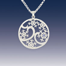 Load image into Gallery viewer, Snowflake Pendant Necklace - Snowflake Flurry - Domed Swirl Snowflake Sterling Silver Blue Sapphire
