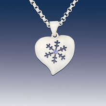 Load image into Gallery viewer, Snowflake Pendant Necklace - Snowflake Heart - Sterling Silver Blue Sapphire
