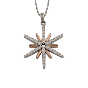 Star Pendant Necklace - 14K WG and RG Diamond Star Necklace - Star Jewelry