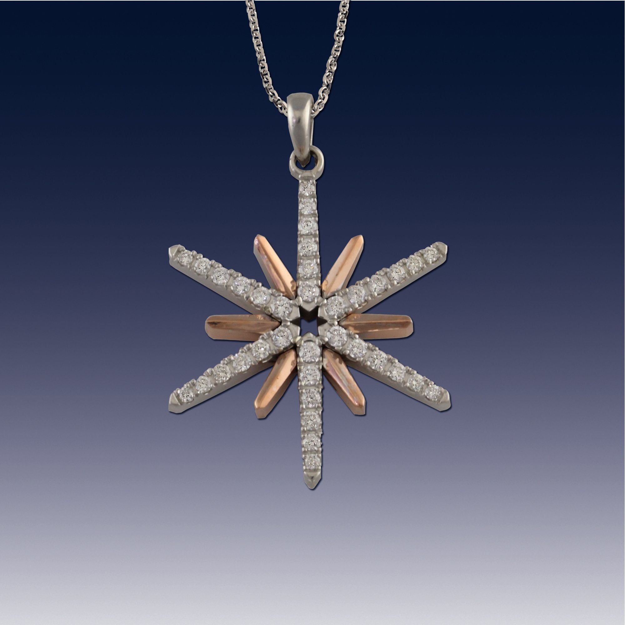 Star Necklace - White and Rose Gold and Diamond Star Pendant - Sky