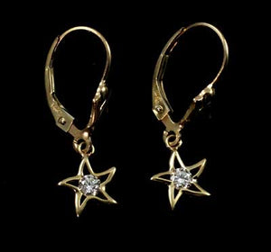 diamond starfish leverback earrings in 14K white or yellow gold starfish jewelry