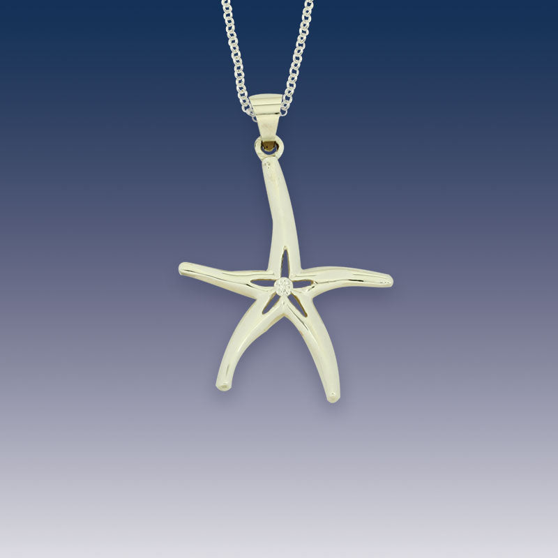 Starfish Pendant Necklace Small -  Sterling Silver  with Crystal