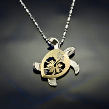 Load image into Gallery viewer, Turtle Hibiscus Pendant Necklace - Diamond and Gold14K yellow and white gold Turtle Jewelry SeaLife Jewelry
