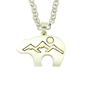 bear mountain necklace sterling silver 10K yellow gold bear jewelry mountain jewelry bear fetish