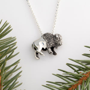 bison necklace sterling silver buffalo necklace bison jewelry wild life jewelry 