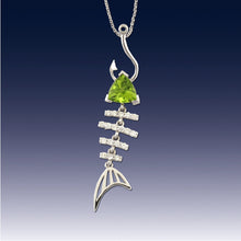 Load image into Gallery viewer, Bone Fish Necklace with Trillion Peridot and Diamonds - Fish Necklace Fish Jewelry
