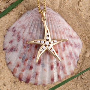 Diamond starfish necklace - 14K gold with diamonds - starfish jewelry beach jewelry