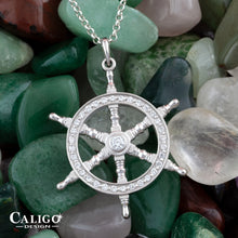 Load image into Gallery viewer, Captain Wheel Pendant Necklace - 14K WG with Diamonds
