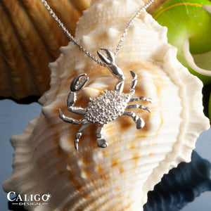 crab necklace pave diamond crab 14K white gold 14K yellow gold crab jewelry