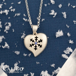 snowflake necklace heart necklace snowflake heart with blue sapphire sterling silver snowflake jewelry