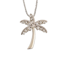 Load image into Gallery viewer, Diamond and Gold Palm tree necklace - beach jewelry - 14K white gold with diamonds - palm tree jewelry
