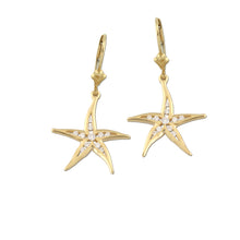 Load image into Gallery viewer, diamond starfish earrings .24 ctw diamonds starfish jewelry ocean life earrings
