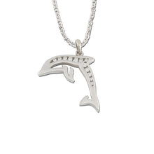 Load image into Gallery viewer, Diamond dolphin necklace 14K white or yellow gold with diamonds  dolphin jewelry
