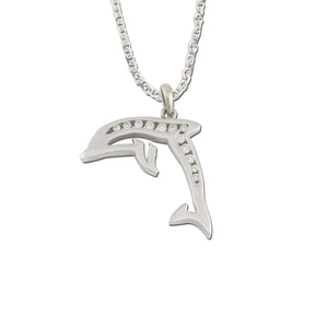 Diamond dolphin necklace 14K white or yellow gold with diamonds  dolphin jewelry