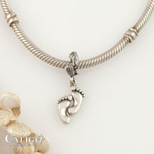 Load image into Gallery viewer, Feet charm bead - barefoot charm on coral spacer Sterling Silver
