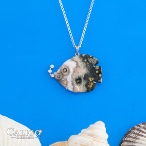 Fish Pendant made in Agate with diamonds Fish Jewelry Agate Fish