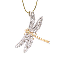 Load image into Gallery viewer, diamond dragonfly necklace gold and diamond dragonfly pendant insect jewelry
