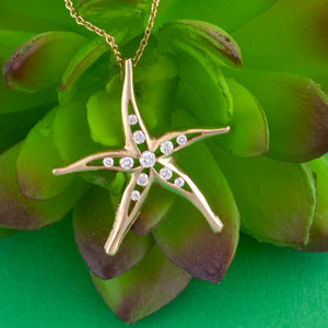 Diamond starfish necklace - 14K gold with diamonds - starfish jewelry beach jewelry