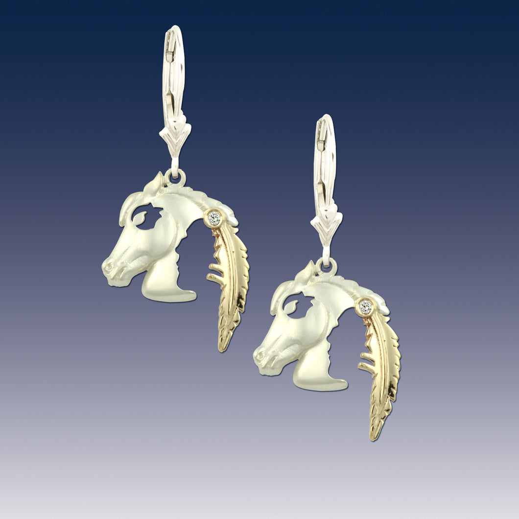 sterling silver horse earrings with cut out indian head - Indian Head Horse Earrings - Native American Horse Jewelry - Horse Jewelry