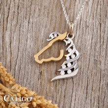 Load image into Gallery viewer, Horse Pendant Necklace - Horse Silhouette Pendant 14K TT gold  with diamonds

