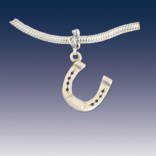 Load image into Gallery viewer, horse shoe charm - horse jewelry - horse shoe charm on branch spacer - horse bracelet charm
