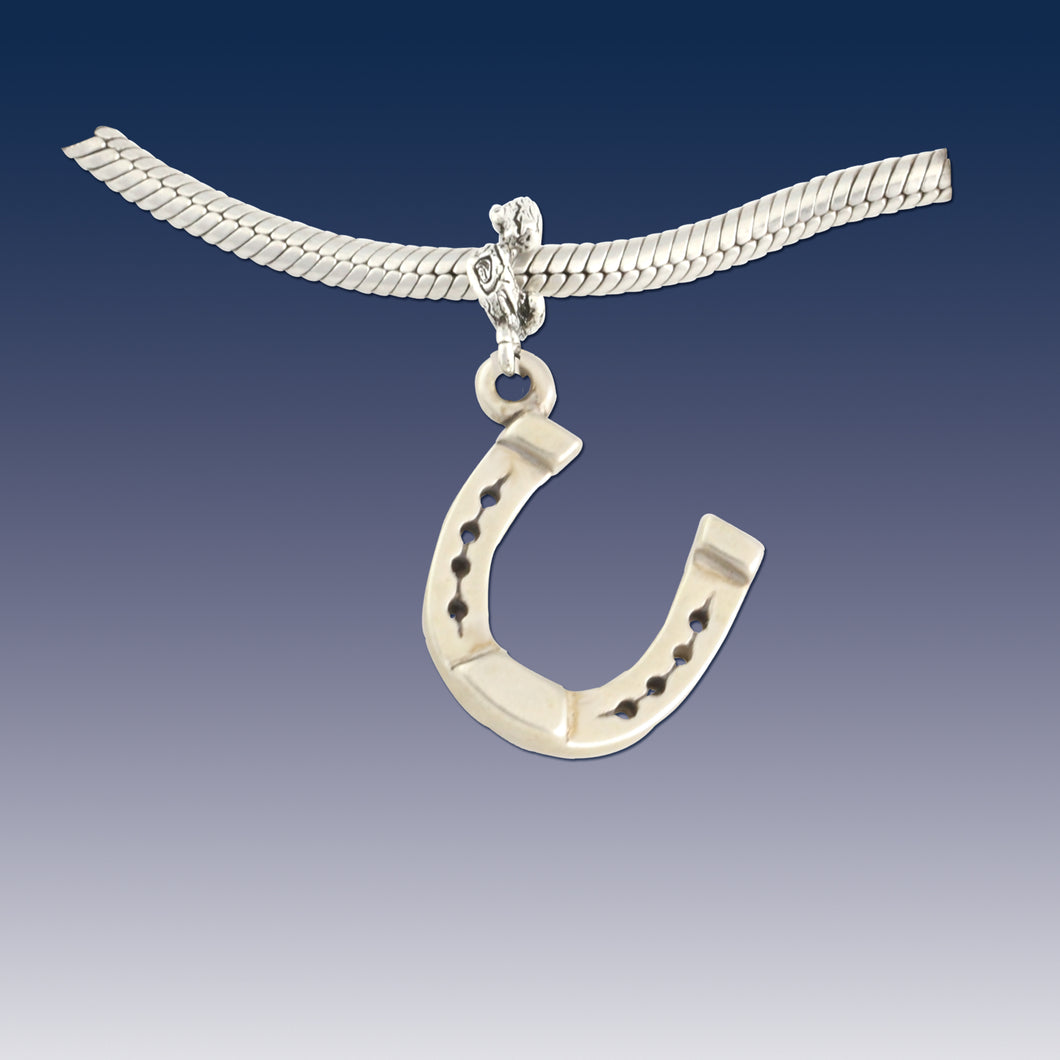 horse shoe charm - horse jewelry - horse shoe charm on branch spacer - horse bracelet charm