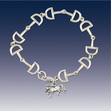 Load image into Gallery viewer, Horse Snaffle Bit Link Bracelet with Horse charm - sterling silver - Horse Jewelry 
