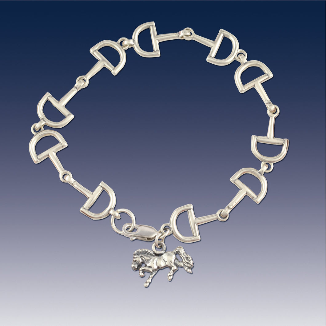 Horse Snaffle Bit Link Bracelet with Horse charm - sterling silver - Horse Jewelry 