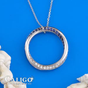 Mobius Wave Necklace - 14K WG Diamond and Sapphire Necklace Wave Jewelry Eternity Necklace Ocean Jewelry