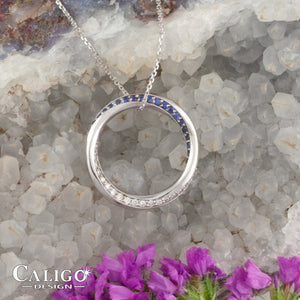 Mobius Wave Necklace - 14K WG Diamond and Sapphire Necklace Wave Jewelry Eternity Necklace Ocean Jewelry
