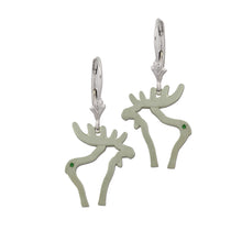 Load image into Gallery viewer, Moose silhouette earrings with crystal leverbacks sterling silver moose earrings
