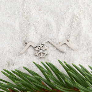 Mountain Necklace with Snowflake with crystal - Sterling Silver - Mountain Jewelry - Snowflake Jewelry - Adventure Necklace - Mountain Splendor