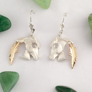 sterling silver horse earrings with cut out indian head - Indian Head Horse Earrings - Native American Horse Jewelry - Horse Jewelry
