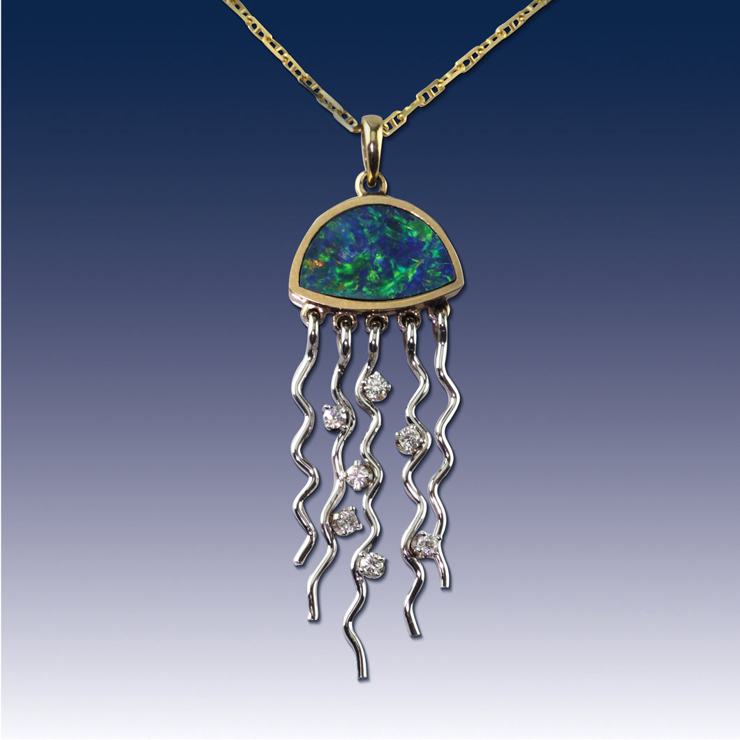 jelly fish necklace opal jelly fish with diamonds jelly fish jewelry sea life jewelry