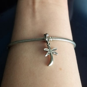 Palm Tree charm - sterling silver palm tree on coral spacer - palm tree jewelry bracelet charm beach charm
