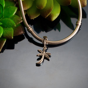 Palm Tree charm - sterling silver palm tree on coral spacer - palm tree jewelry bracelet charm beach charm