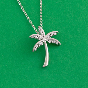 Diamond and Gold Palm tree necklace - beach jewelry - 14K white gold with diamonds - palm tree jewelry
