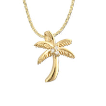 Load image into Gallery viewer, Palm tree necklace 3 diamond coconut palm tree pendant 14K gold with diamonds

