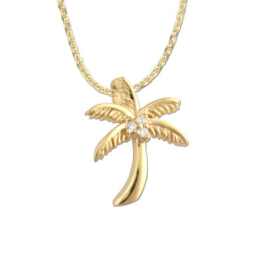 Palm tree necklace 3 diamond coconut palm tree pendant 14K gold with diamonds