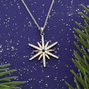 Star Pendant Necklace - 14K WG and RG Diamond Star Necklace - Star Jewelry