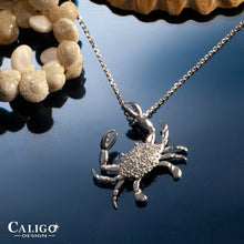 Load image into Gallery viewer, crab necklace pave diamond crab 14K white gold 14K yellow gold crab jewelry

