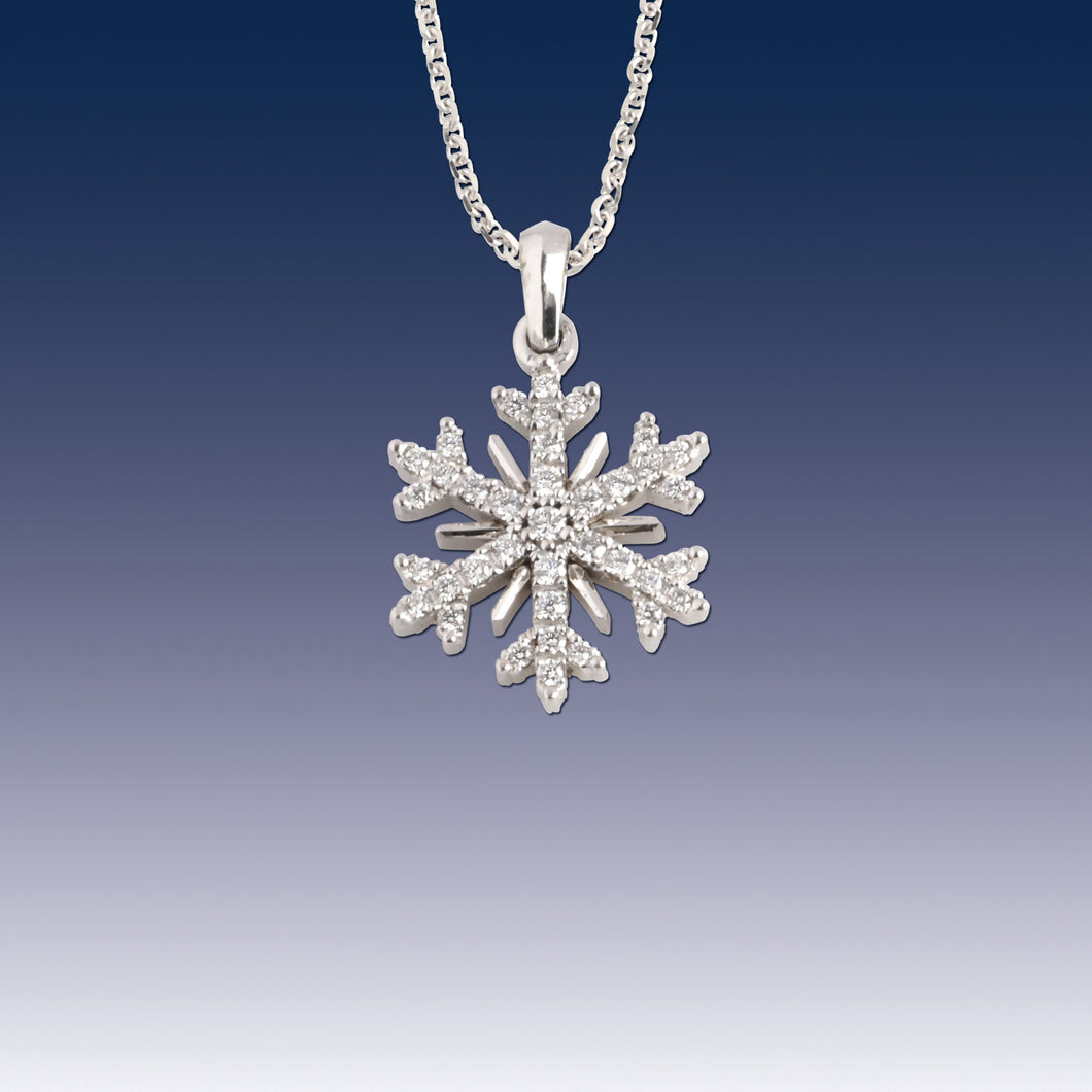 diamond snowflake necklace - 14K White gold with .18 ctw diamonds snowflake jewelry snowflake necklace