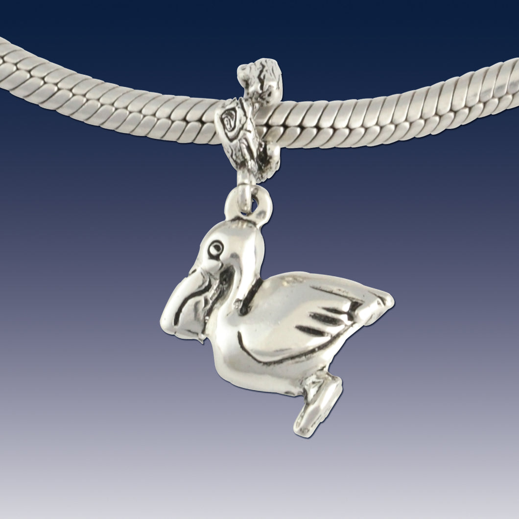 Pelican charm on coral spacer - pelican jewelry - beach charms