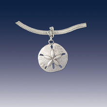 Load image into Gallery viewer, sand dollar charm on coral spacer beach charms beach jewelry sterling silver
