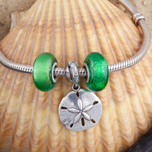 Load image into Gallery viewer, sand dollar charm on coral spacer beach charms beach jewelry sterling silver
