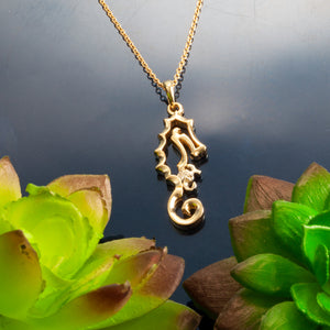 Diamond Seahorse and baby necklace seahorse pendant 14K gold seahorse with diamond baby seahorse seahorse jewelry