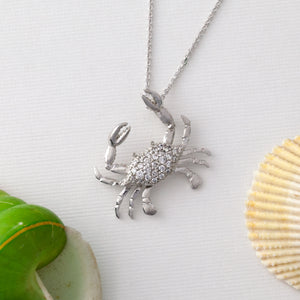 crab necklace pave diamond crab 14K white gold 14K yellow gold crab jewelry